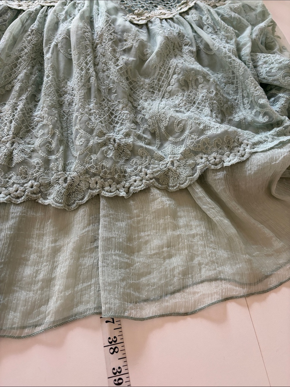 Pretty Angel 53% Silk Forest Fairycore Ethereal Mint Lace & Mesh Mini Dress SM - Picture 13 of 13